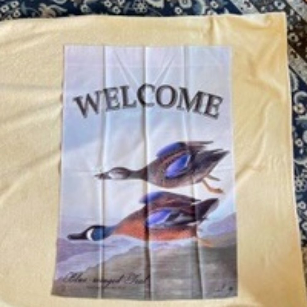 NEW… Pair Blue-Winged Teal Ducks, Audubon Vertical WELCOME Flag, High quality